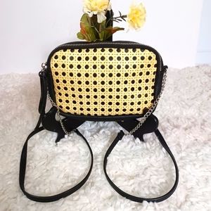 WILD FABLE, Crossbody Bag, Color: Black and Natural Woven Cane